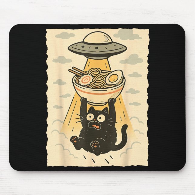 Funny Black Cat Ufo Ramen Alien Abduction Graphic  Musmatta (Framsidan)