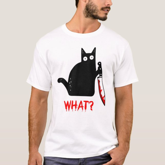 Funny Black Cat VAD Murderous Cat Holding Knivar4 T Shirt (Framsida)