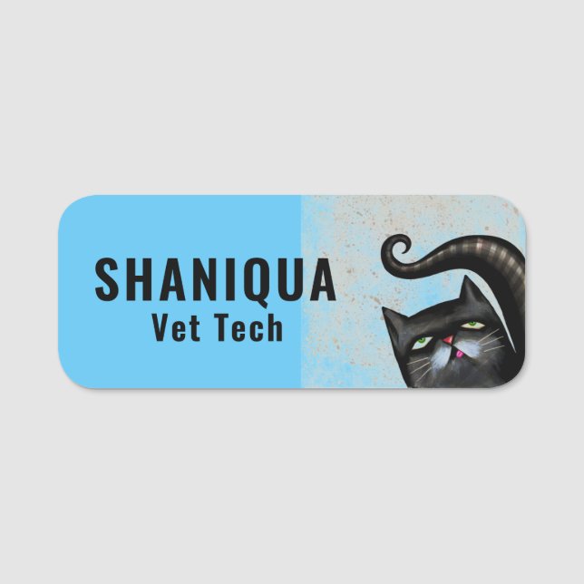 Funny Black Cat Veterinarian   Name Tag Namnbricka (Framsida)