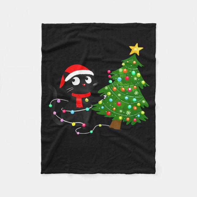 Funny Black Cat What_ Christmas Tree Funny Cat Lov Fleecefilt (Framsidan)