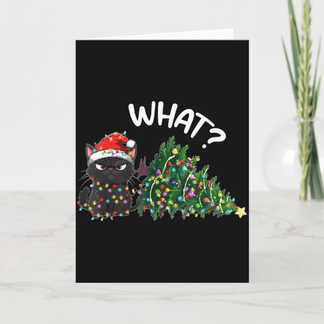 Funny Black Cat What_ Christmas Tree Funny Cat Lov Kort (Framsida)