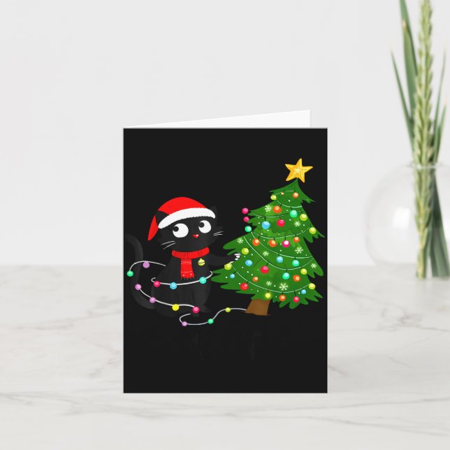 Funny Black Cat What_ Christmas Tree Funny Cat Lov Kort (Framsida)