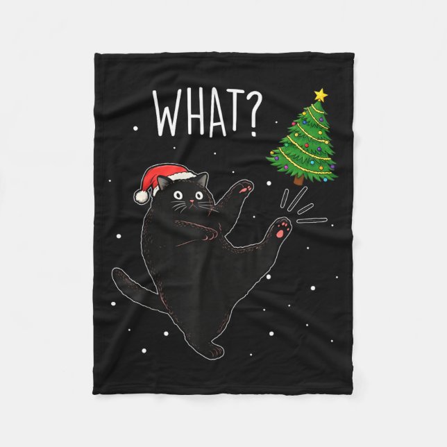 Funny Black Cat What_ Christmas Tree Meme Xmas Men Fleecefilt (Framsidan)