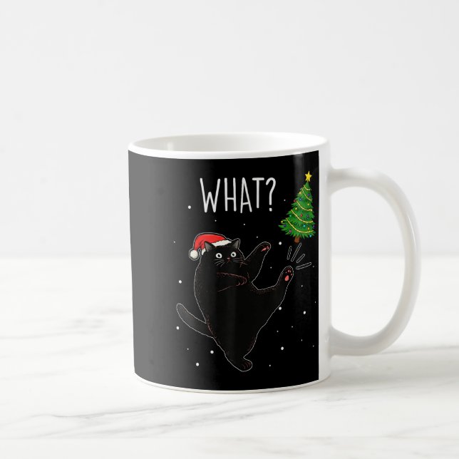 Funny Black Cat What_ Christmas Tree Meme Xmas Men Kaffemugg (Höger)