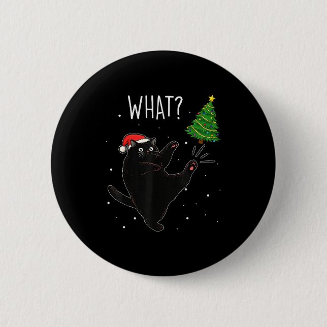 Funny Black Cat What_ Christmas Tree Meme Xmas Men Knapp (Framsida)
