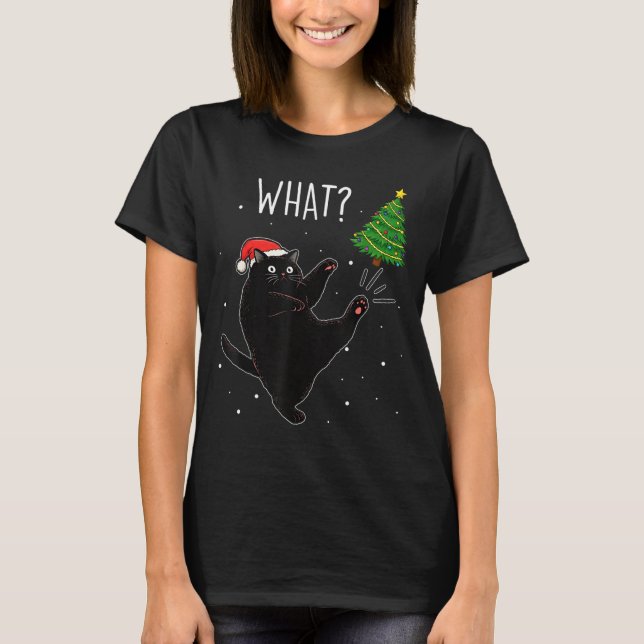 Funny Black Cat What_ Christmas Tree Meme Xmas Men T Shirt (Framsida)