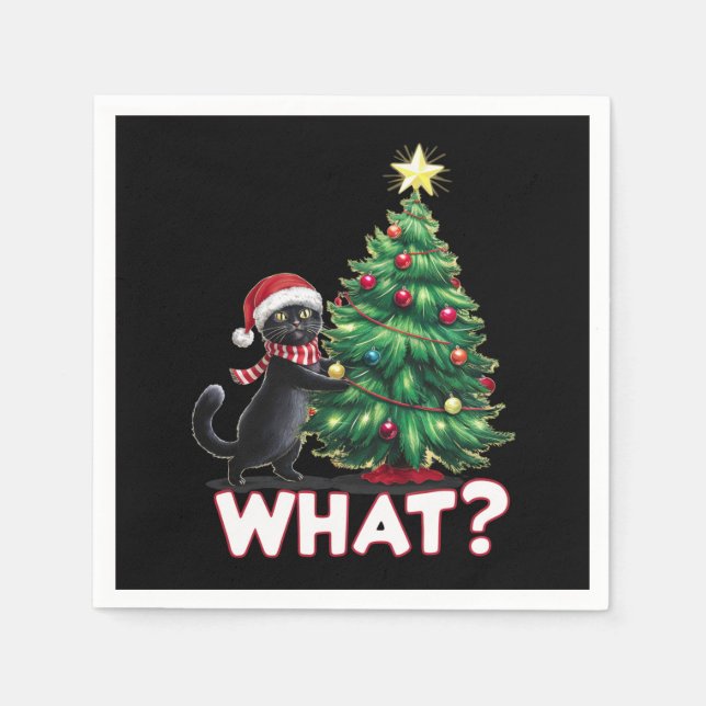 Funny Black Cat What Xmas Christmas Tree Pappersservett (Framsidan)