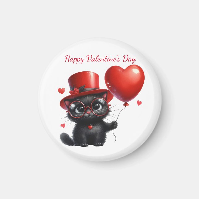 Funny Black Cat With Balloons Valentine's Day Magnet (Framsidan)