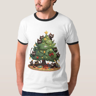 Funny Black Cats Christmas Tree Chaos Cute Holiday T Shirt