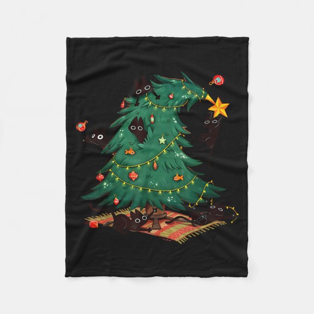 Funny Black Cats Christmas Xmas Tree Family Pajama Fleecefilt (Framsidan)