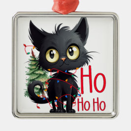 FUNNY BLACK CHRISTMAS CAT MED TRÄD JULGRANSPRYDNAD METALL