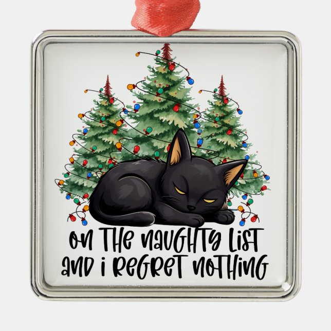 FUNNY BLACK CHRISTMAS CAT MED TRÄD JULGRANSPRYDNAD METALL (Framsidan)
