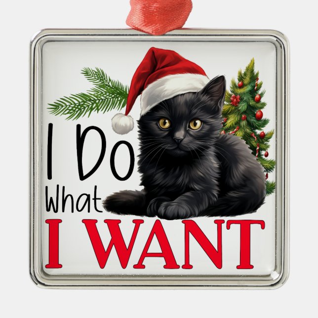 FUNNY BLACK CHRISTMAS CAT MED TRÄD JULGRANSPRYDNAD METALL (Framsidan)