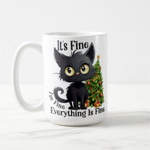 FUNNY BLACK CHRISTMAS CAT OCH TRÄD KAFFEMUGG