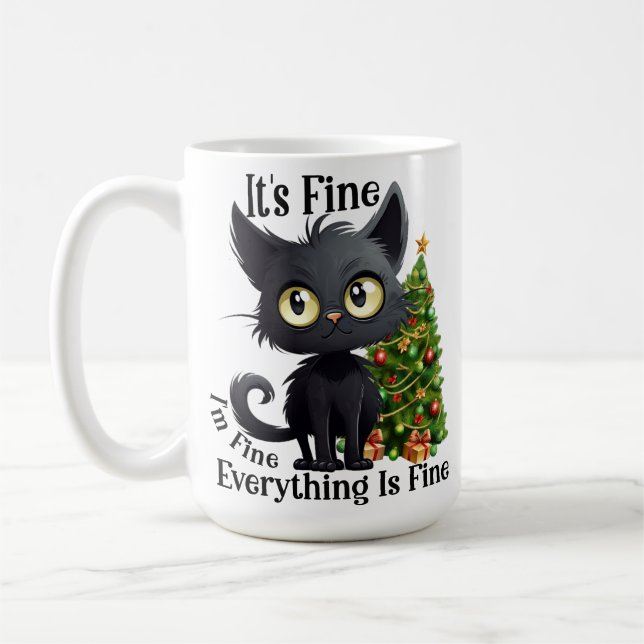 FUNNY BLACK CHRISTMAS CAT OCH TRÄD KAFFEMUGG (Vänster)