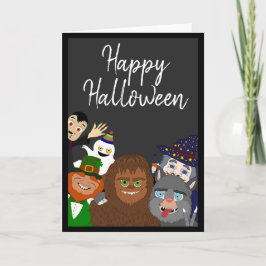 Funny Black Cute Monsters Happy halloween Party Kort