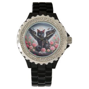 Funny Black Demon och Angel Cat Armbandsur