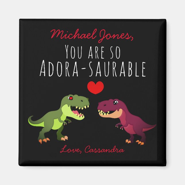 Funny Black Dinosaur Couple Pun Valentines day Luv Magnet (Framsidan)