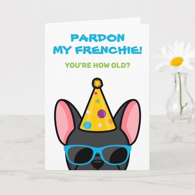 Funny Black Fransk Bulldog Frenchie Birthday Card Kort (Liten växt)