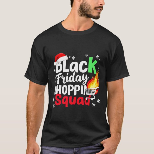 Funny Black Fredag Shopping Squad T Shirt (Framsida)