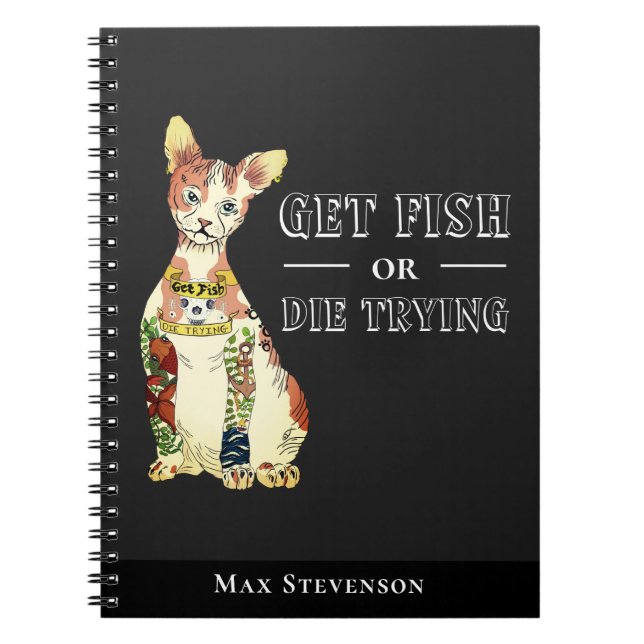 Funny Black Gangster Sphynx med Tattoos Cat Pappa Anteckningsbok (Framsidan)