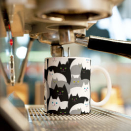 Funny Black Grått och White Kattunge Mönster Kaffemugg
