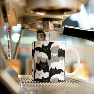 Funny Black Grått och White Kattunge Mönster Kaffemugg