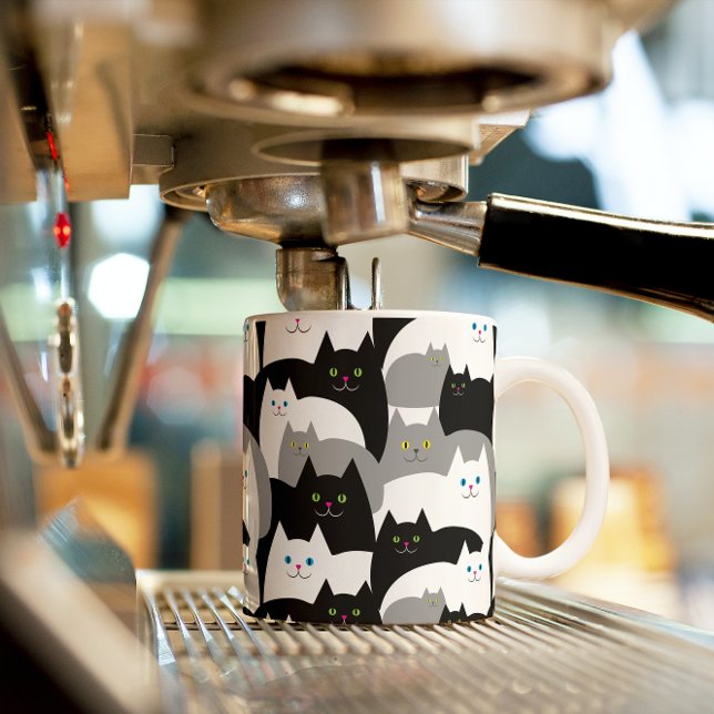 Funny Black Grått och White Kattunge Mönster Kaffemugg (Skapare uppladdad)