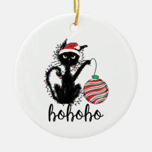 Funny Black jul Light Cat HoHoHo Julgransprydnad Keramik
