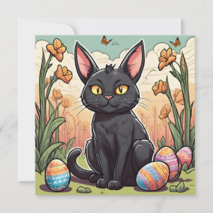 Funny Black Kitten och Påskägg Hunt Julkort