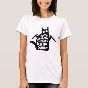 Funny Black Murder Cat Halloween Funny Party  T Shirt