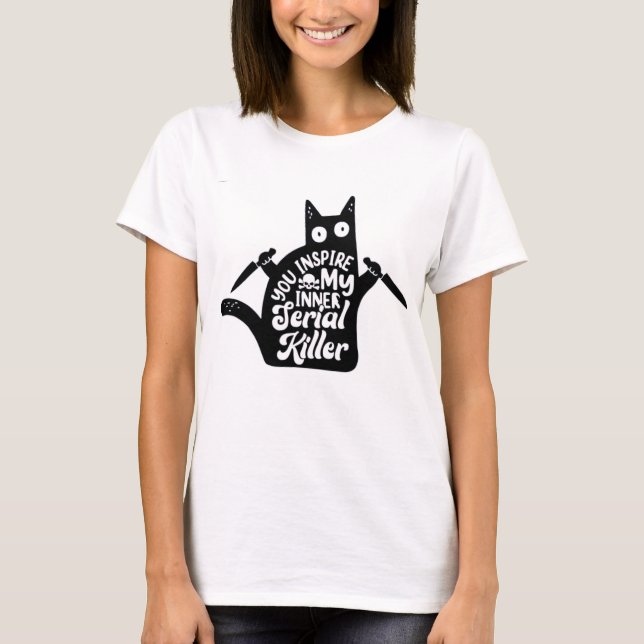 Funny Black Murder Cat Halloween Funny Party  T Shirt (Framsida)