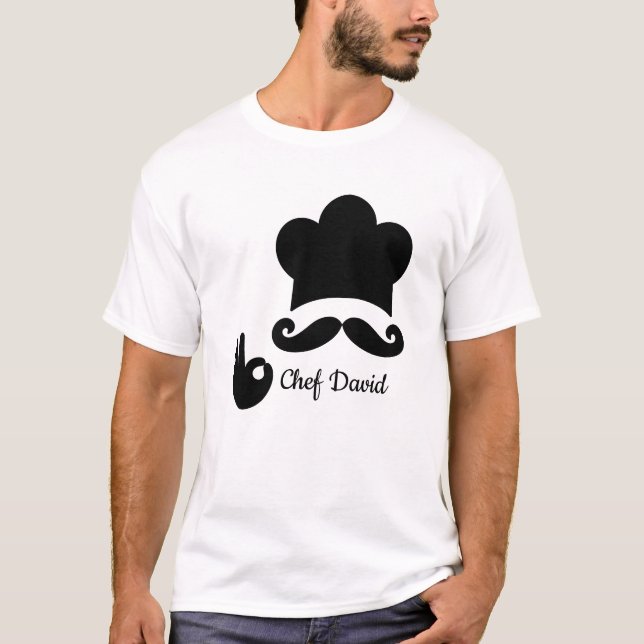 Funny Black Mustache Anpassningsbar Text Chef Hat T Shirt (Framsida)