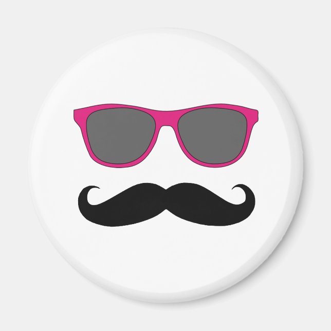 Funny Black Mustache och Rosa Sunglasses Magnet (Framsidan)