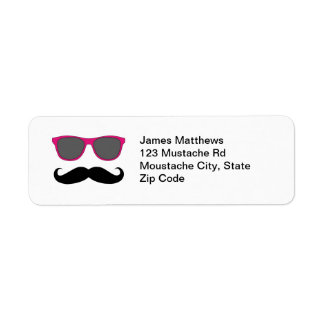 Funny Black Mustache och Sunglasses-Returadress Returadress Etikett