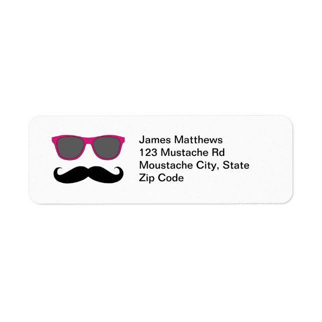 Funny Black Mustache och Sunglasses-Returadress Returadress Etikett (Framsidan)