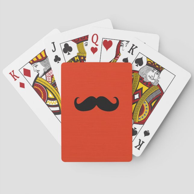 Funny Black Mustache på Orange Red Background Casinokort (Baksidan)