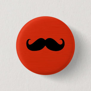 Funny Black Mustache på Orange Red Background Knapp