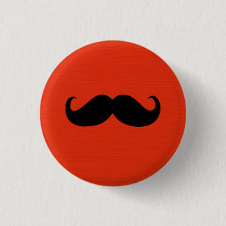 Funny Black Mustache på Orange Red Background Knapp