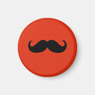 Funny Black Mustache på Orange Red Background Magnet