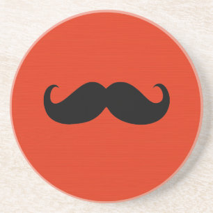 Funny Black Mustache på Orange Red Background Underlägg