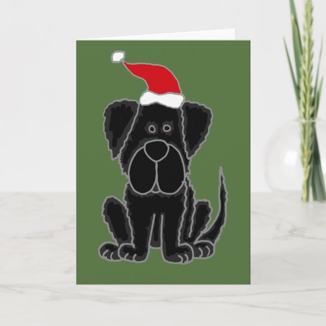 Funny Black Newfoundland Hund jul Helgkort (Framsida)