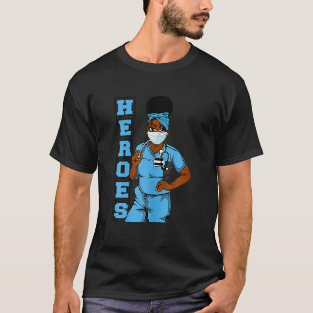Funny Black Nurse Heroes Ansikte Mask Afro African T Shirt (Framsida)
