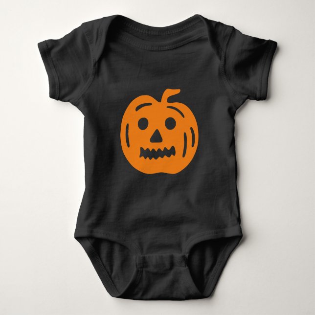 Funny Black Orange Halloween Pumpkin Ansikte T Shirt (Framsida)