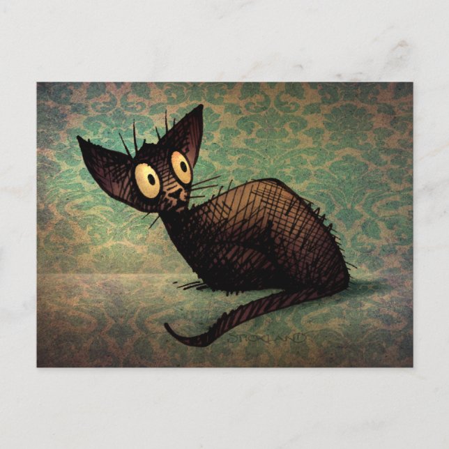Funny Black Oriental Cat Damask Kitten Art Vykort (Framsida)