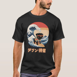 Funny Black Pug Japansk Kanagawa Wave Hund T Shirt