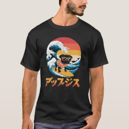 Funny Black Pug Japansk Kanagawa Wave Hund T Shirt
