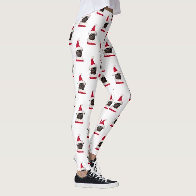 Funny Black Pug Santa Hat jul Leggings (Höger)