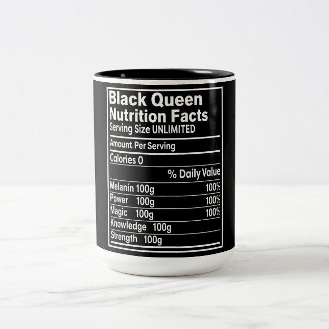 Funny Black Queen Nutritional Facts Två-Tonad Mugg (Center)