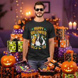 Funny Black Retro Halloween Goose Tecknad Graphic T Shirt